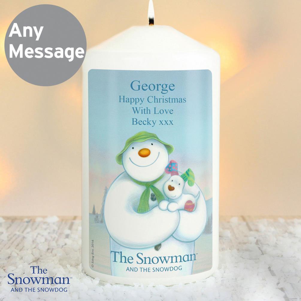 Personalised The Snowman & the Snowdog Pillar Candle Extra Image 1